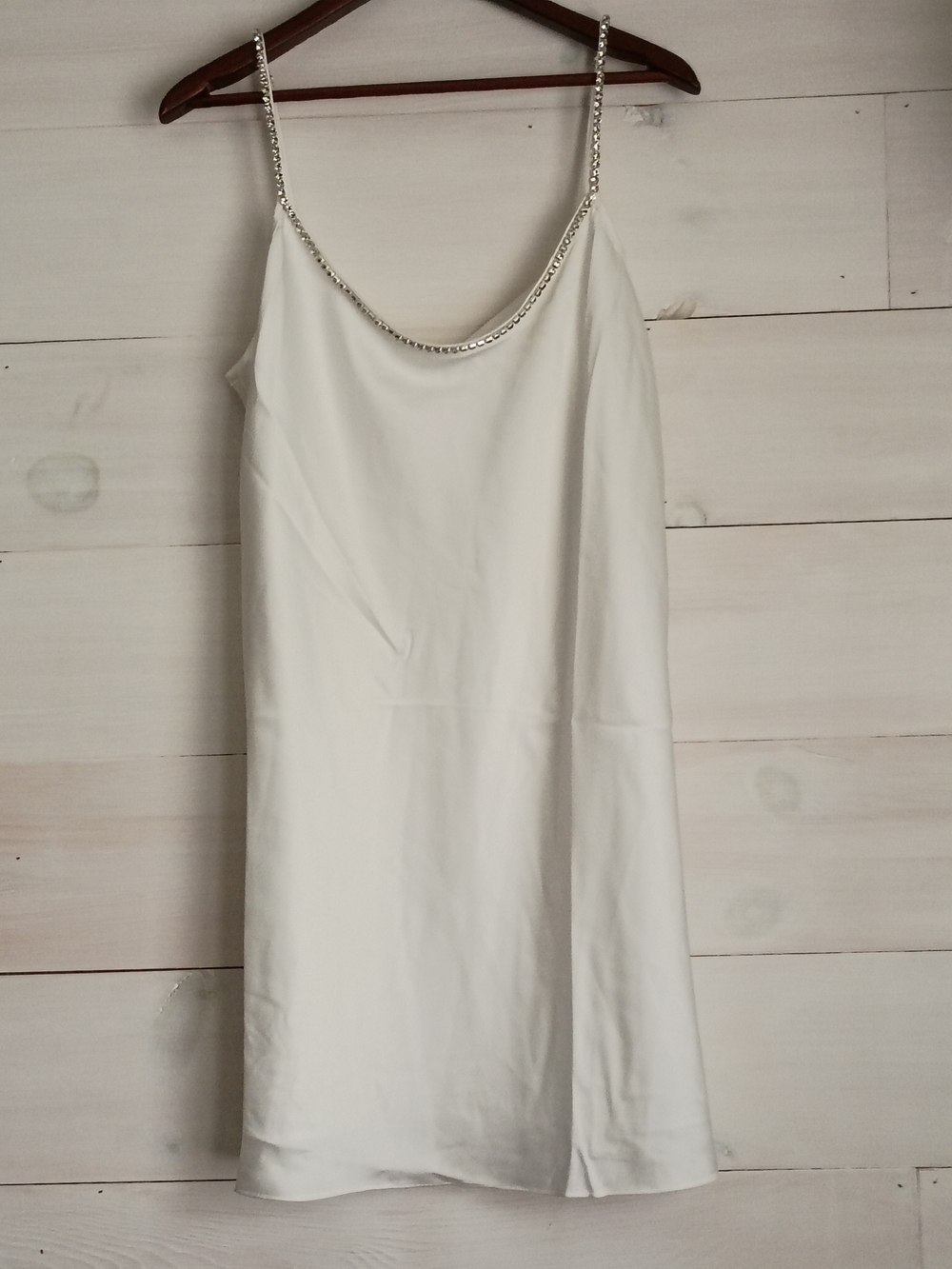 Birdy Grey Alice Mini Matte White Silky Dress with Crystal Straps - Size XL